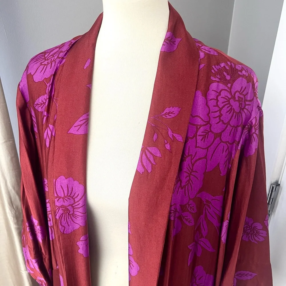 Zara Floral Kimono with Purple Accents - Picture 1 of 11